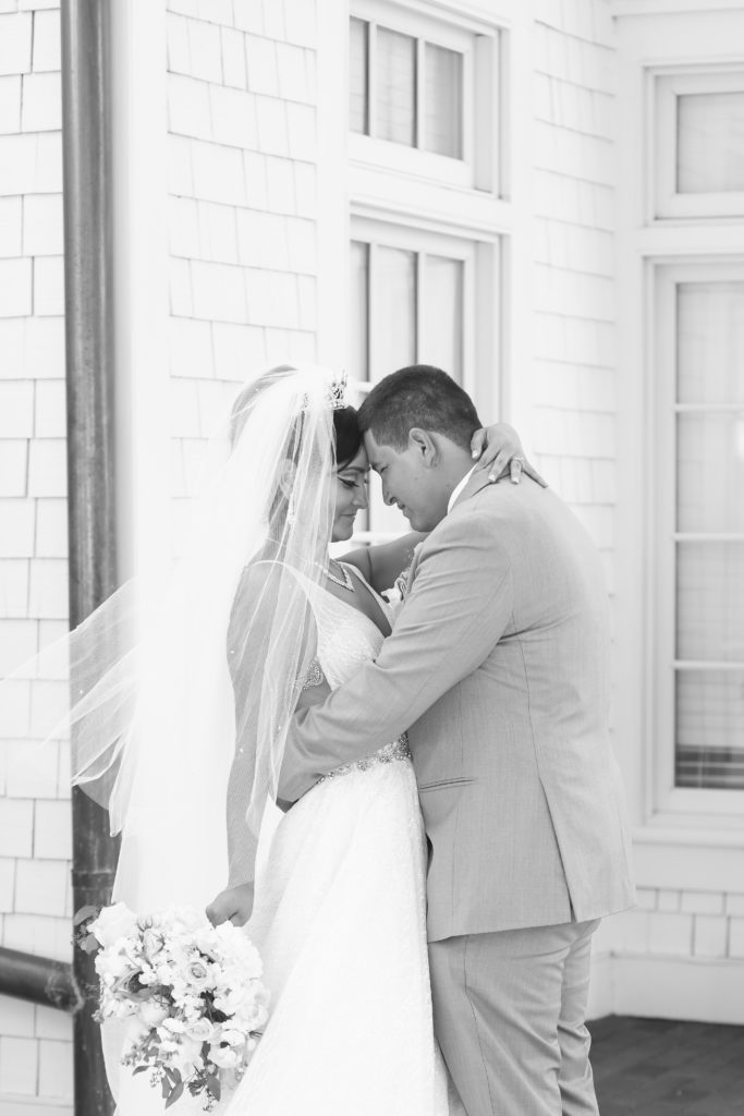 Bride and groom portrait in black and white