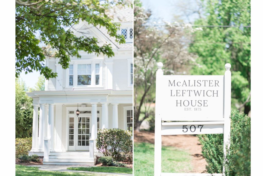 McAlister-Leftwich House porch and sign, Greensboro NC wedding venue