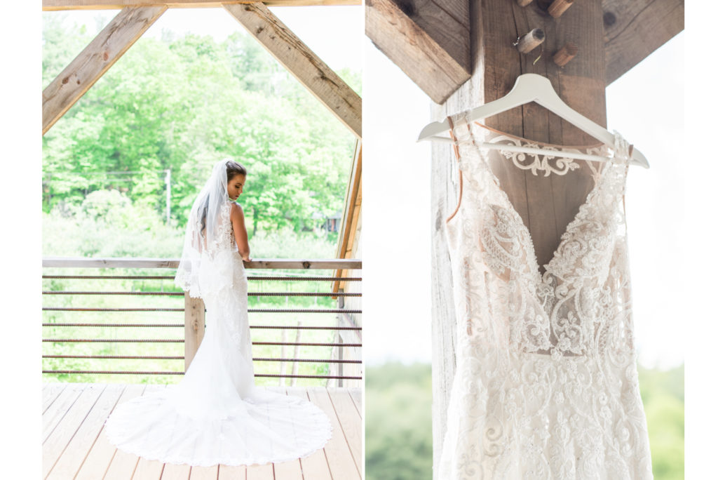 Bridal portrait and bridal gown at a Hemlock Barn wedding near Boone NC