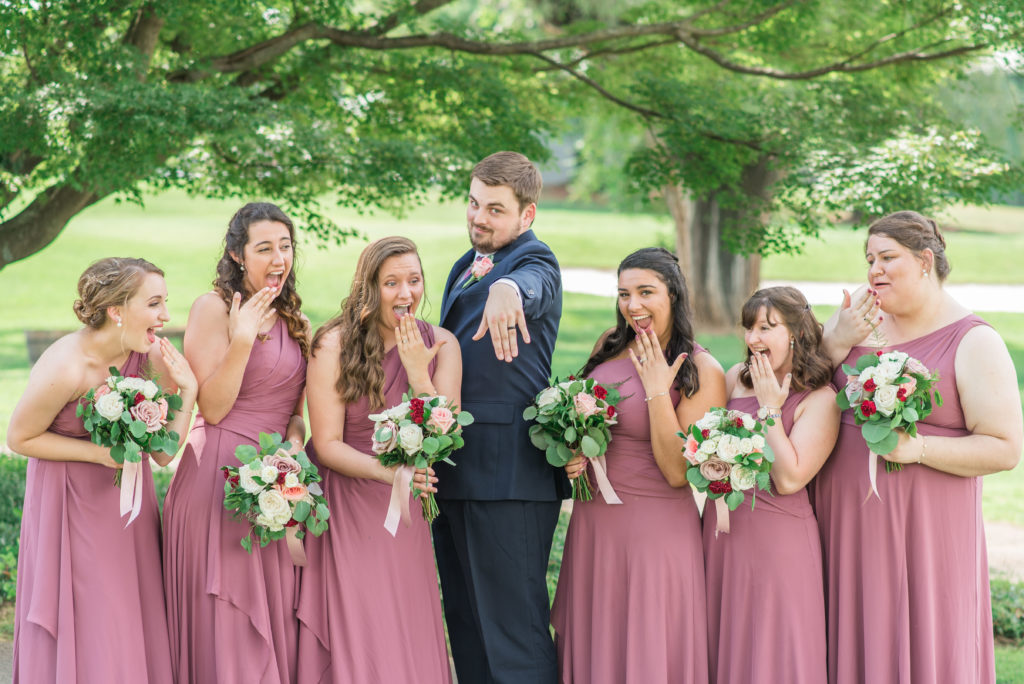 Roanoke Country Club Wedding; groom and bridesmaids; wedding party; bridal party