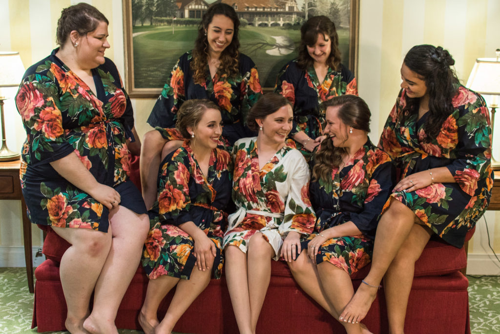 Roanoke Country Club Wedding; bride with bridesmaids; getting ready