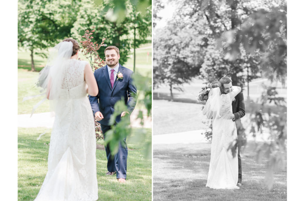 Roanoke Country Club Wedding; first look; bride and groom; wedding photography