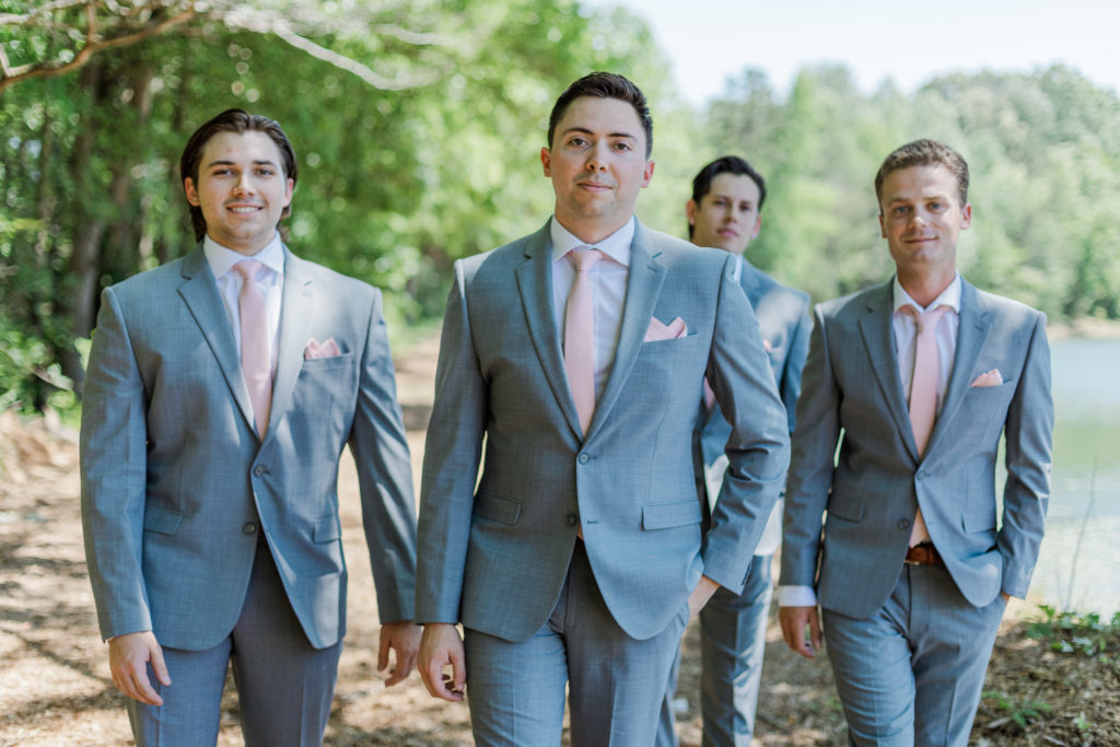 Groom and groomsmen taken at Splendor Pond wedding venue near Charlotte NC