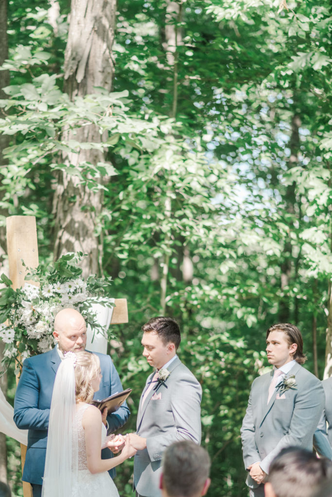 Summer wedding ceremony at Splendor Pond wedding venue near Charlotte NC